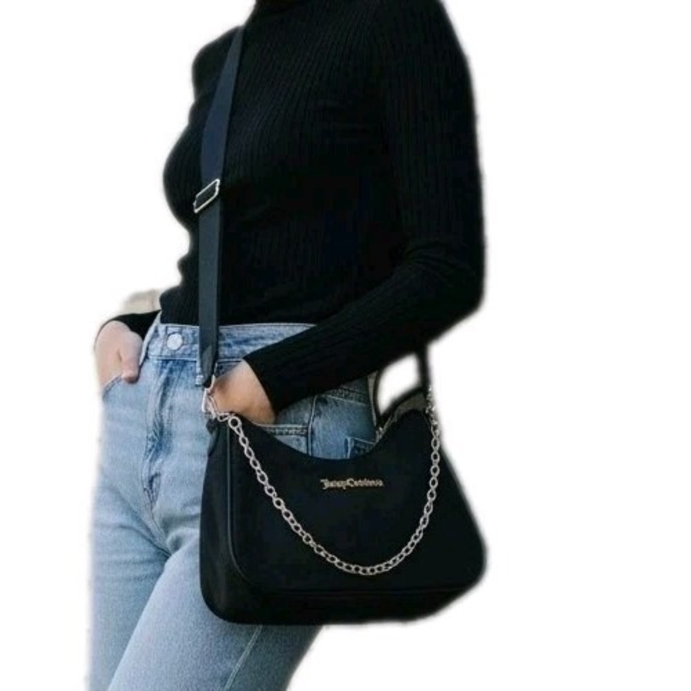 Y2K Inspo Juicy Couture Chains In Love Nylon Black Crossbody Shoulder Purse SZ M